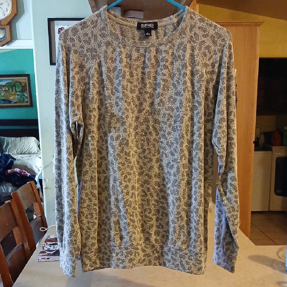 Buffalo David Bitton Gray Patterned Long Sleeve S… - image 1